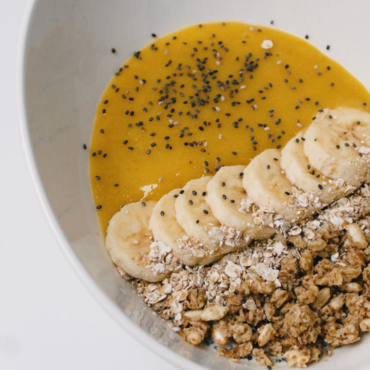Banana smoothie bowl with oats and chia seeds